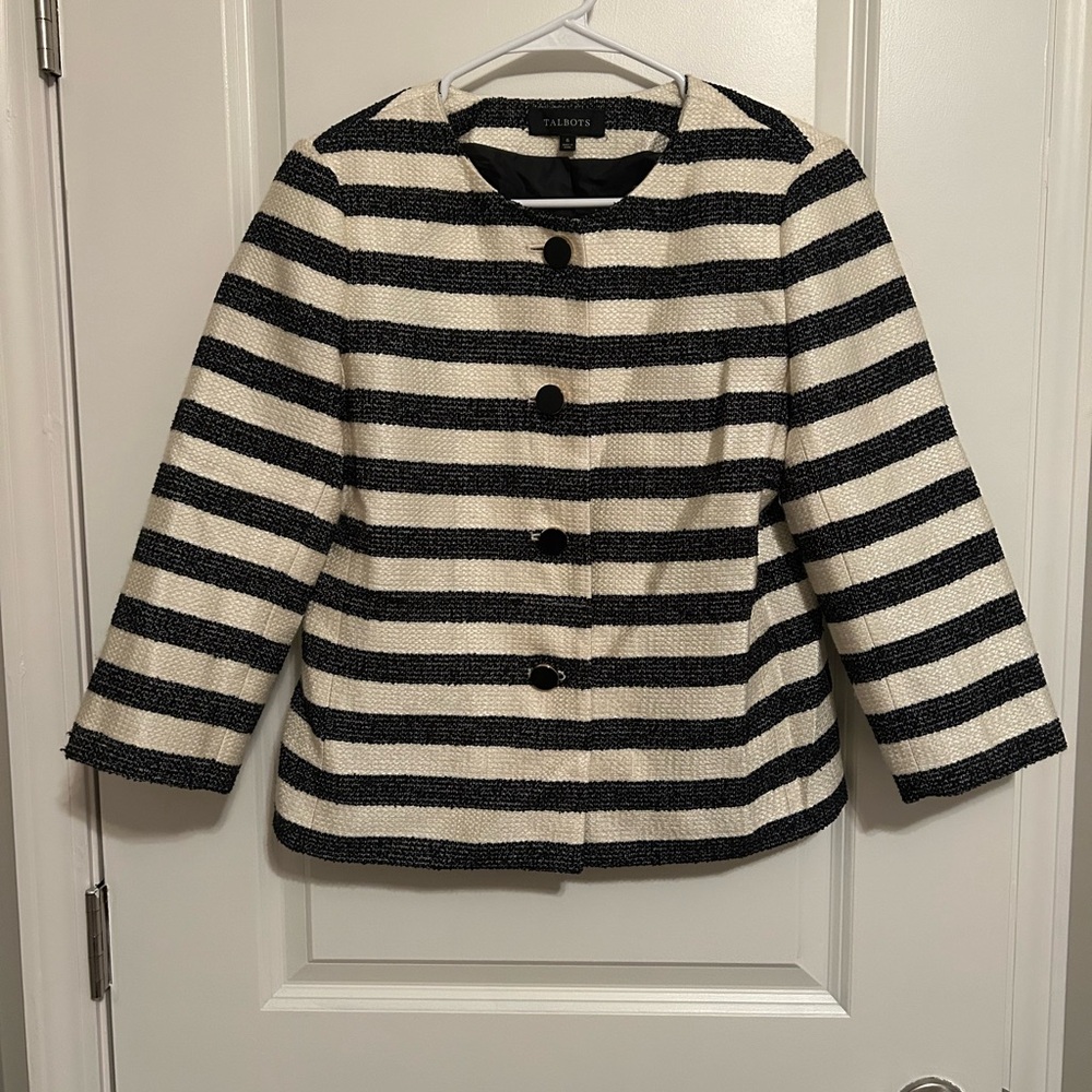 Talbots Black and Cream Striped Blazer